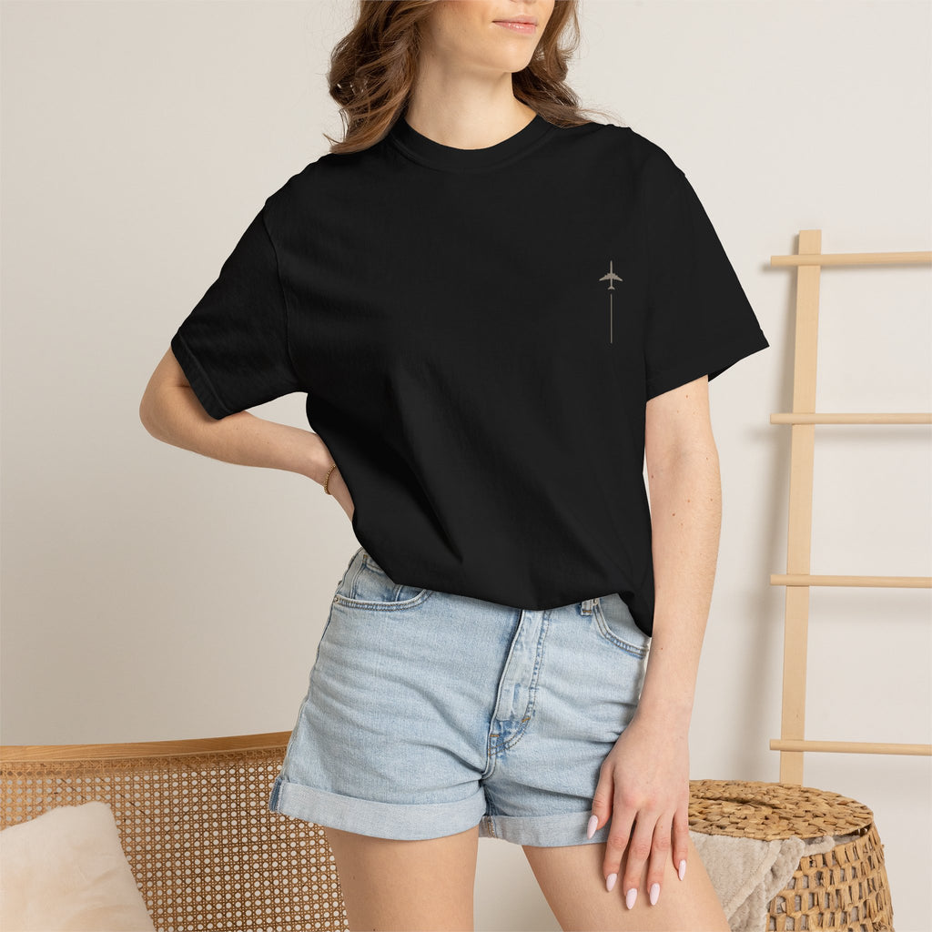 Aviation Night Sky Unisex T-Shirt — Plane Over Moon Graphic