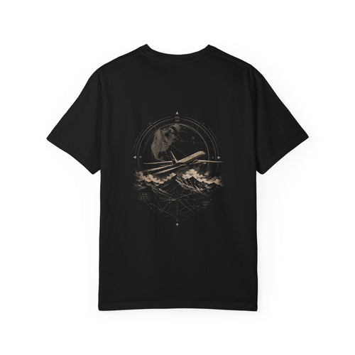 Aviation Night Sky Unisex T-Shirt — Plane Over Moon Graphic
